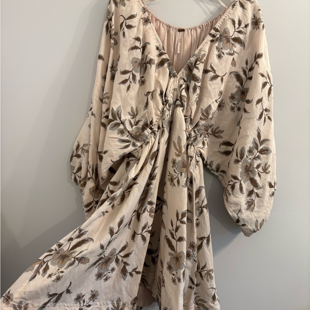 Free People Cream and Brown Floral Dress